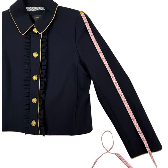 J Crew Tailored Lady Jacket Women Size 10 Navy Wool Ruffles Nautical Gold F6066 - Picture 15 of 16